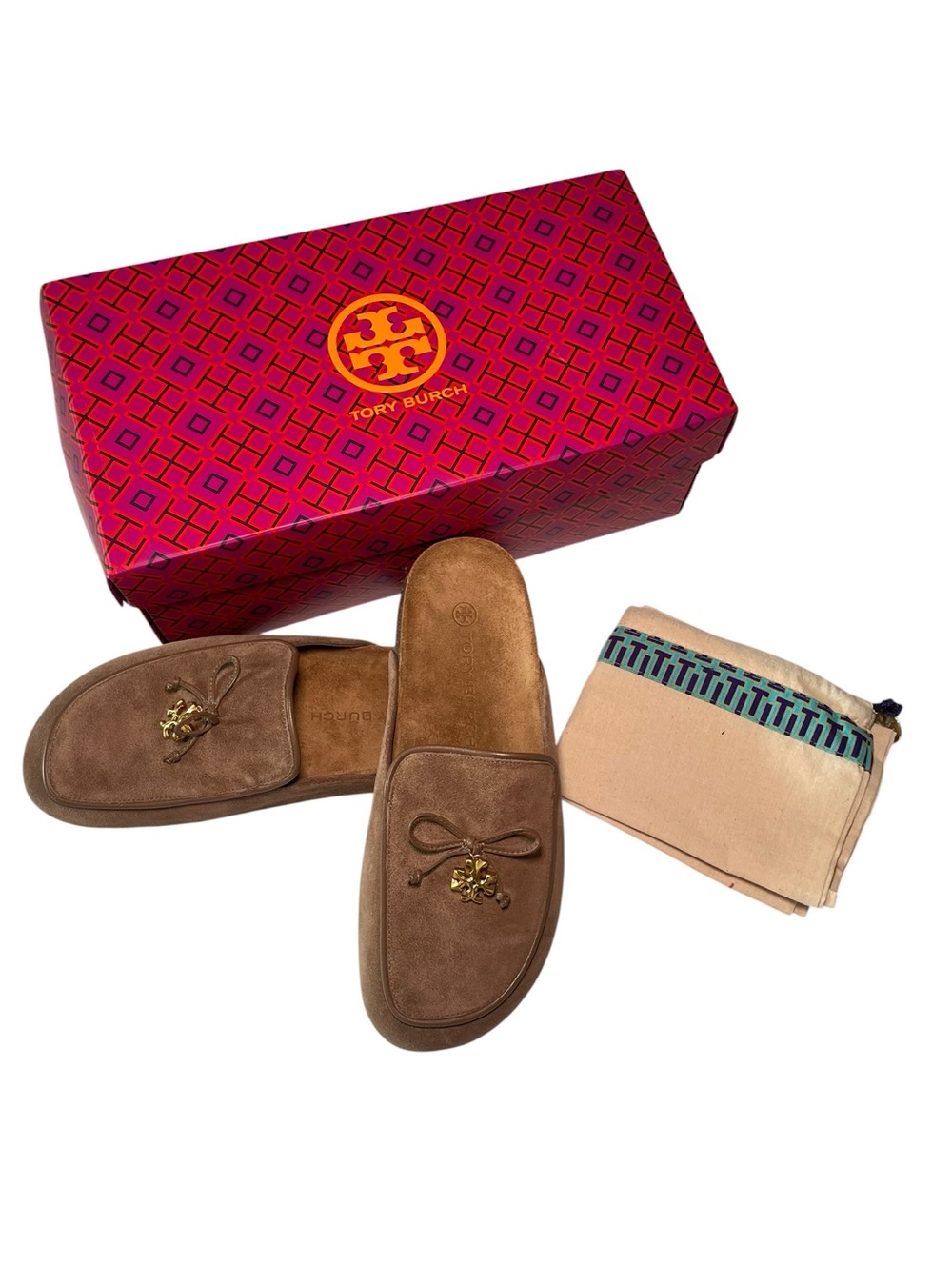 Tory Burch Charm Mule Suede Slides River Rock Size 7 NIB - Picture 2 of 8